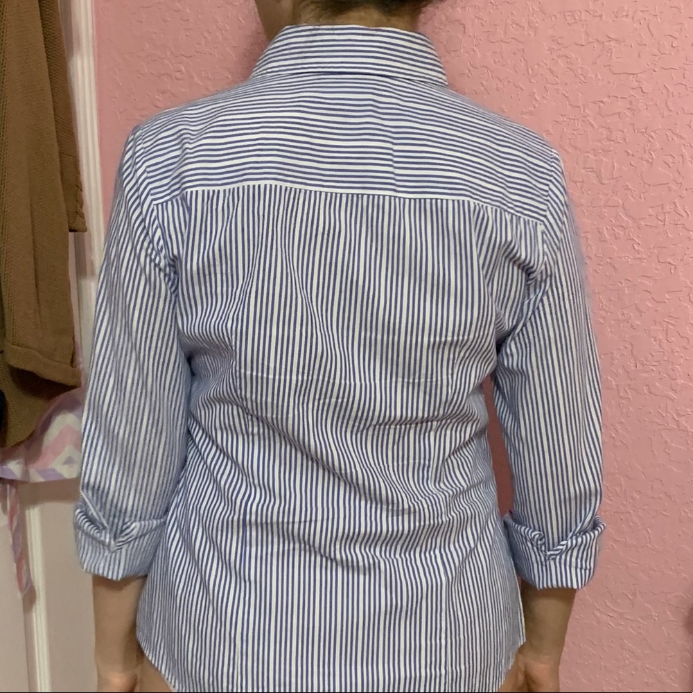 attention blue pinstripe button down blouse - Picture 4 of 9